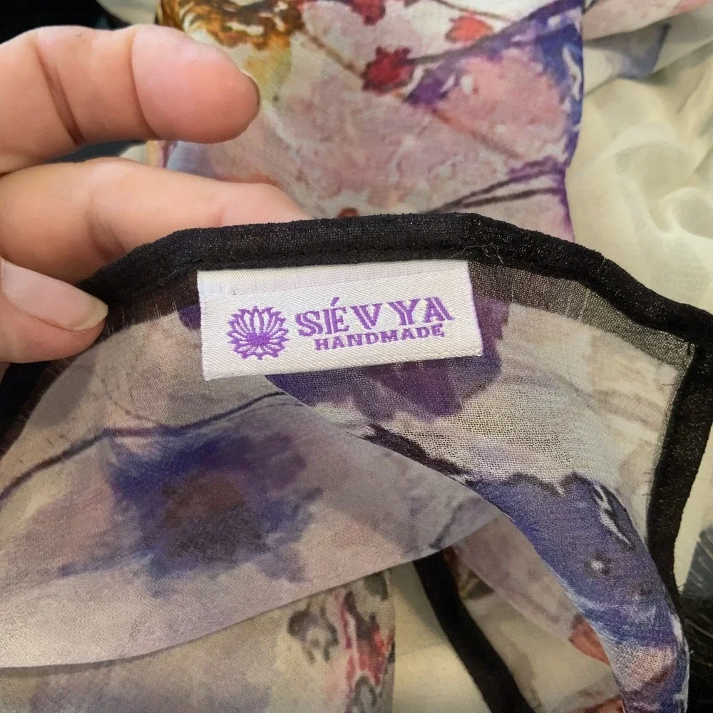 Sevya Handmade Scarf One Size Silk Floral Sheer Multicolor‎ Fairy Feminine EUC